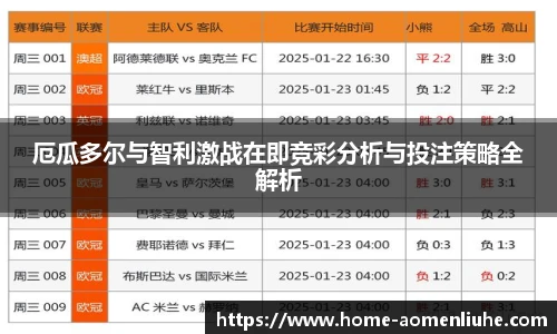 厄瓜多尔与智利激战在即竞彩分析与投注策略全解析